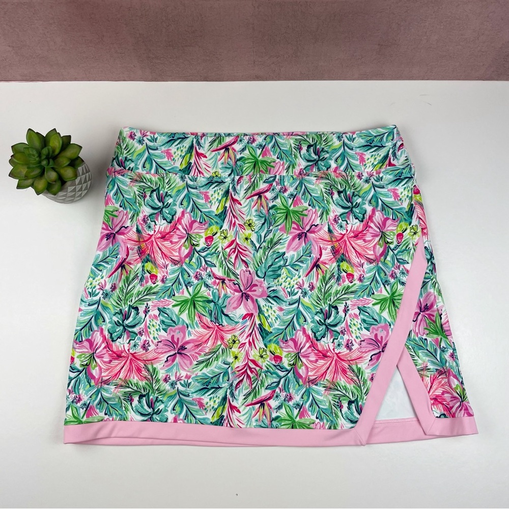 Stella Parker Pink Green White Floral Tropical Beach Skirt Built In Shorts